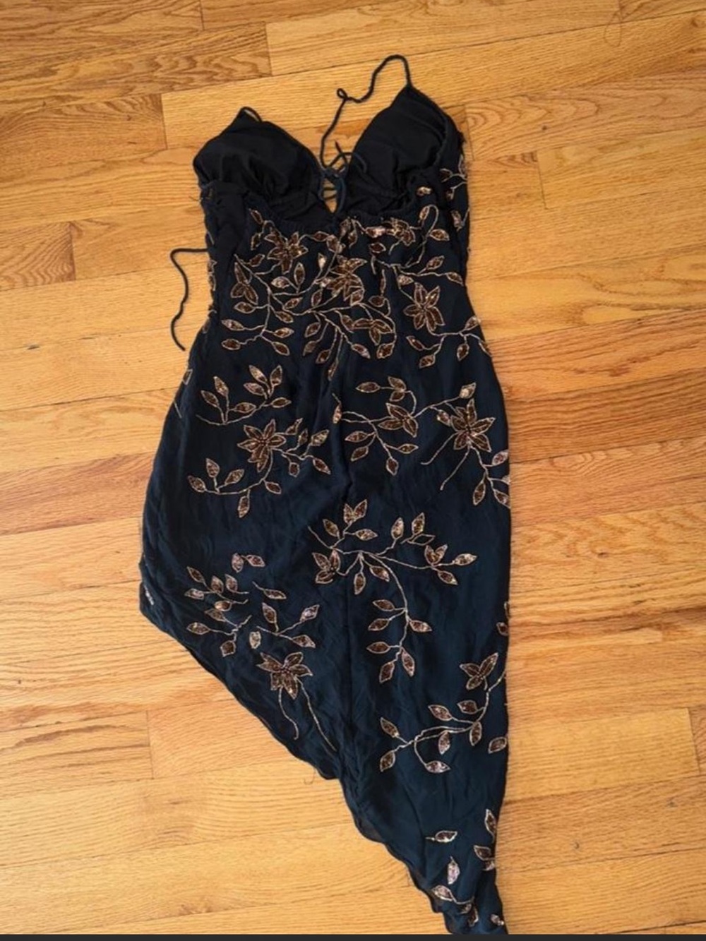 Vintage 100% silk asymmetrical cache beaded dress size medium - Picture 3 of 8